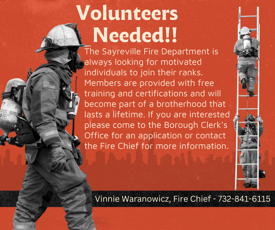 Fire Department Volunteers Needed - Borough of Sayreville News